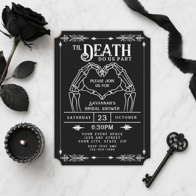 Invitation Mariage gothique effrayant Squelette Noir et Blanc (Créateur téléchargé)