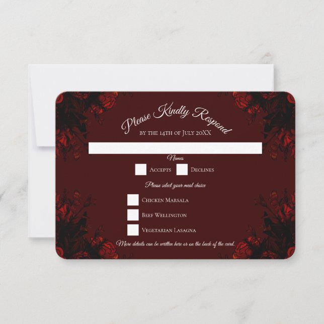 Invitation Mariage gothique élégant à fleurs rouge profond (Devant)