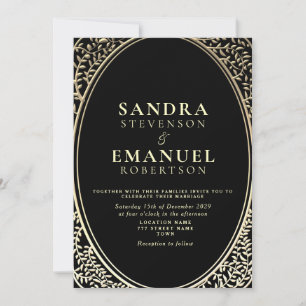 Invitation Mariage gothique élégant noir et or