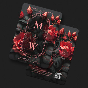 Invitation Mariage gothique Elégant Noir Rouge Roses Boho Lux