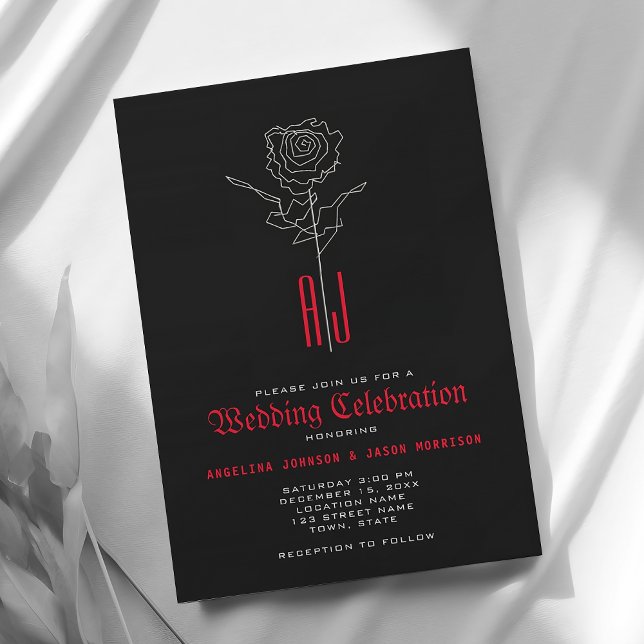 Invitation Mariage gothique élégant rouge et noir (Créateur téléchargé)