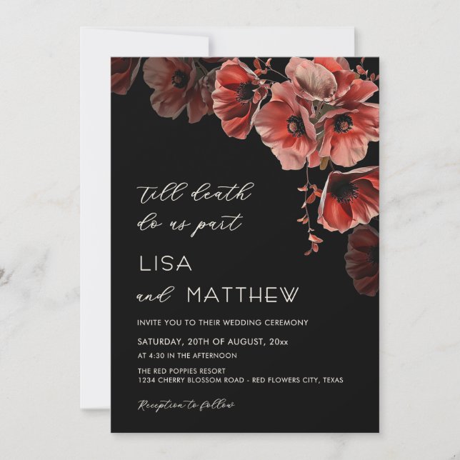 Invitation Mariage gothique élégant rouge et noir (Devant)