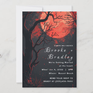 Invitation Mariage gothique en forêt sous la lune rouge