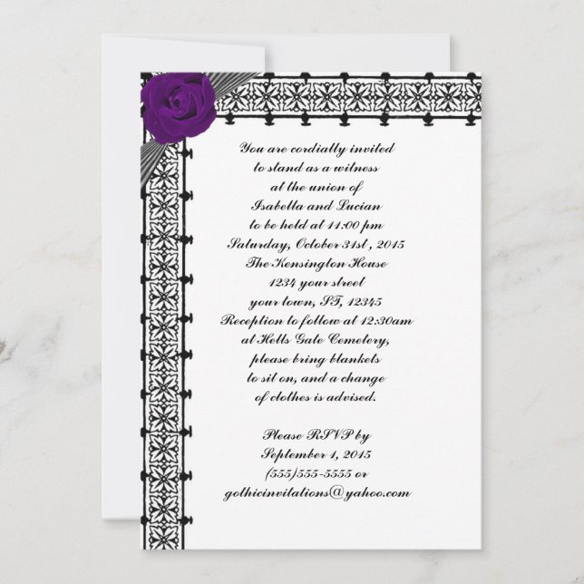 Invitation Mariage gothique en treillis Rose violet (Devant)