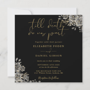 Invitation Mariage gothique floral aux roses noires et or