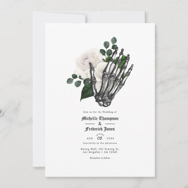 Invitation Mariage gothique floral blanc (Devant)