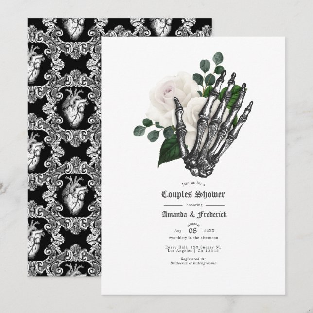 Invitation Mariage gothique floral blanc pour couples Shower (Devant / Derrière)