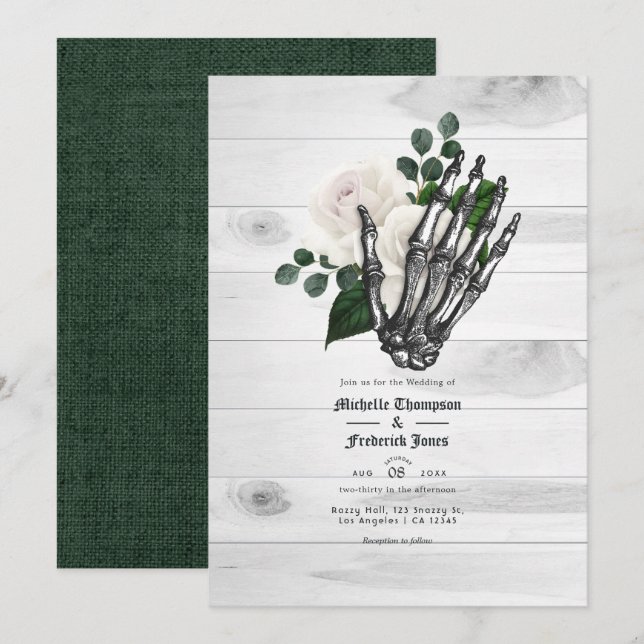 Invitation Mariage gothique floral blanc rustique (Devant / Derrière)