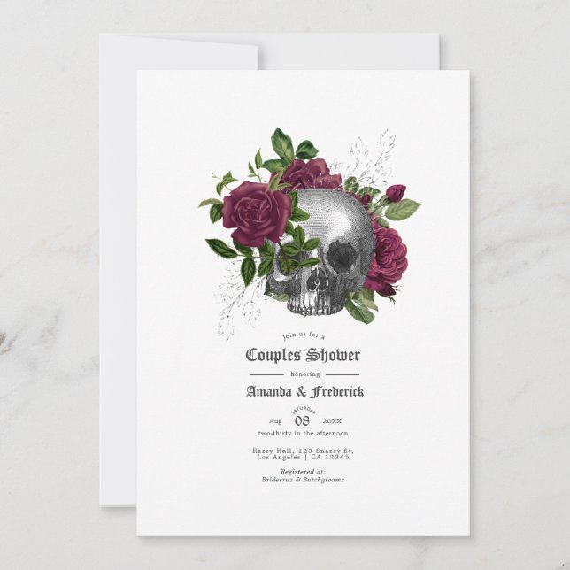 Invitation Mariage gothique floral burgundy pour couples (Devant)