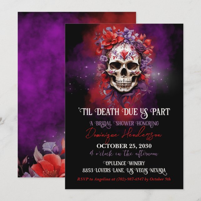Invitation Mariage gothique floral crâne Halloween (Devant / Derrière)