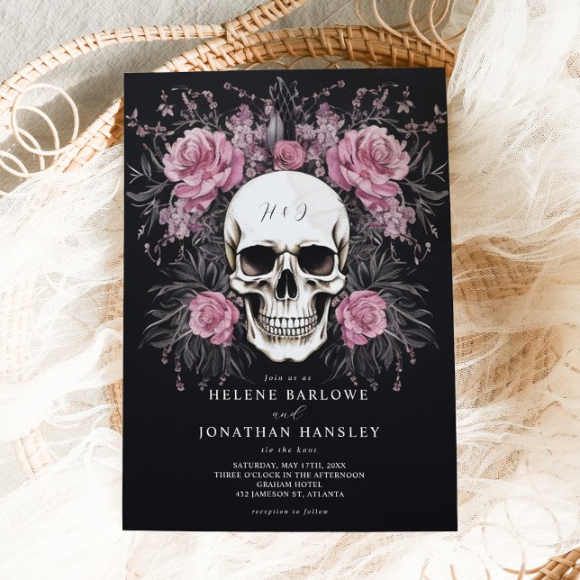 Invitation Mariage gothique floral foncé (Skull Dark Moody Floral Gothic Wedding Invitation)