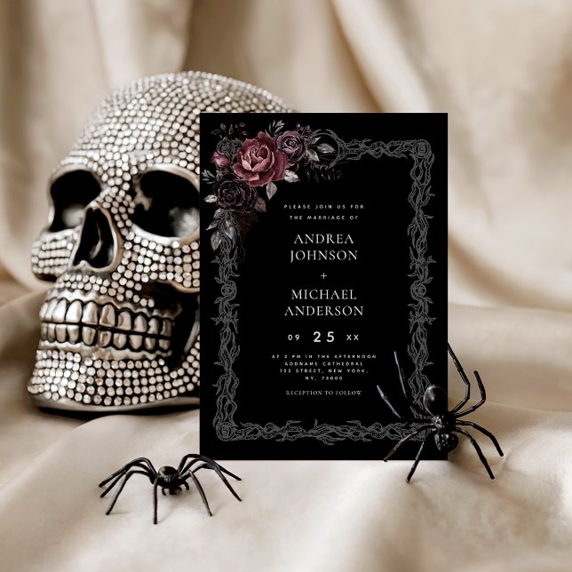 Invitation Mariage gothique Floral Frame Dark Goth Halloween (Créateur téléchargé)
