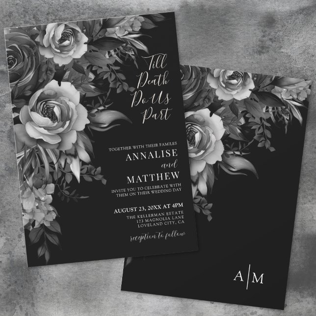 Invitation Mariage gothique floral noir (Gothic Floral Black Wedding Invitation)