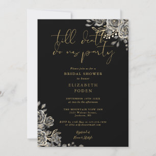 Invitation Mariage gothique floral noir et or