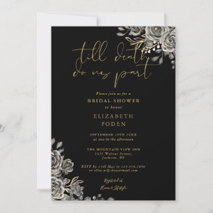 Invitation Mariage gothique floral noir et or