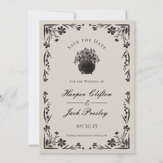 Invitation Mariage Gothique Floral Noir Moody Enregistrer La  (Devant)