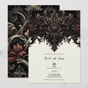 Invitation Mariage gothique floral orné élégant