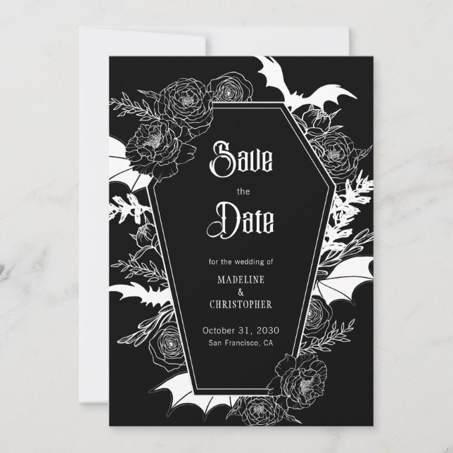 Invitation Mariage gothique floral Photo Enregistrer la date (Devant)