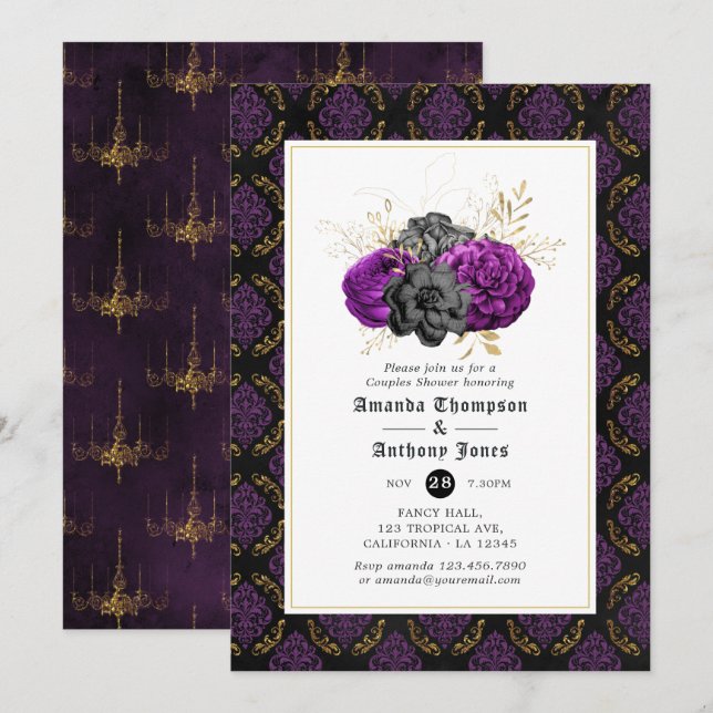 Invitation Mariage gothique floral pour couples (Devant / Derrière)