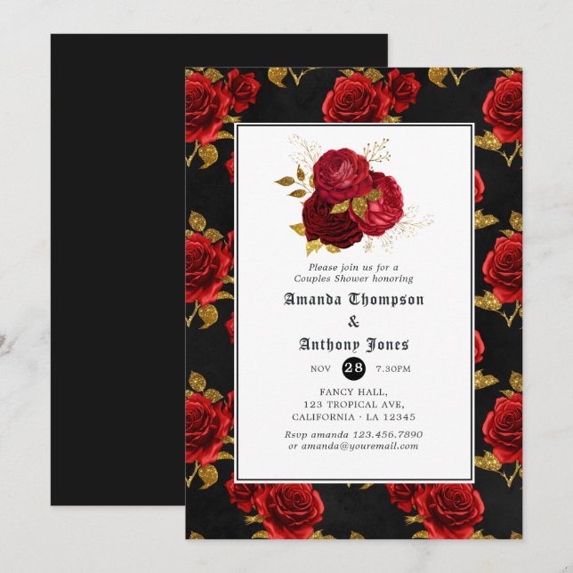 Invitation Mariage gothique floral pour couples (Devant / Derrière)