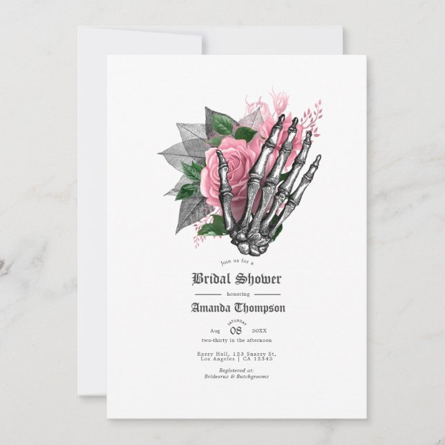 Invitation Mariage gothique floral rose (Devant)