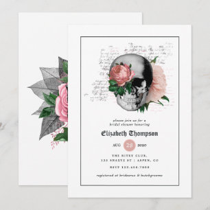 Invitation Mariage gothique floral rose Squelette Enterrement