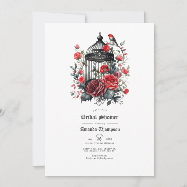 Invitation Mariage gothique floral rouge (Devant)