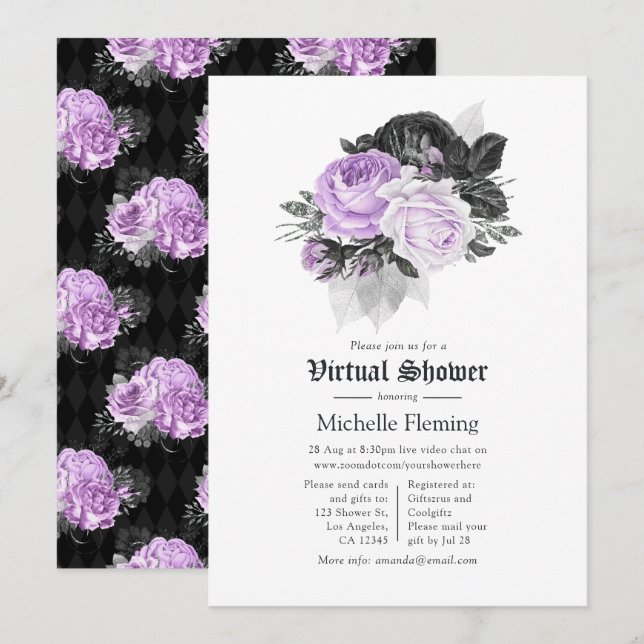 Invitation Mariage gothique floral virtuel (Devant / Derrière)
