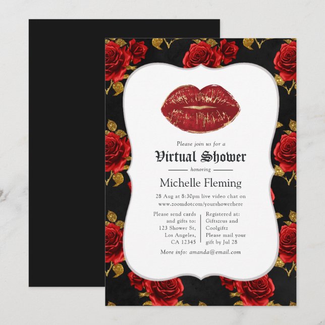 Invitation Mariage gothique floral virtuel (Devant / Derrière)