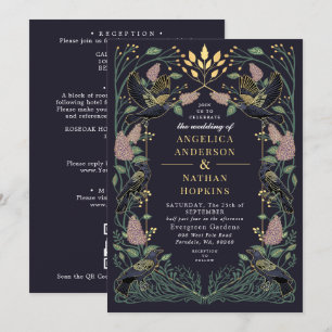 Invitation Mariage gothique lilas corbeau enchanté tout-en-un