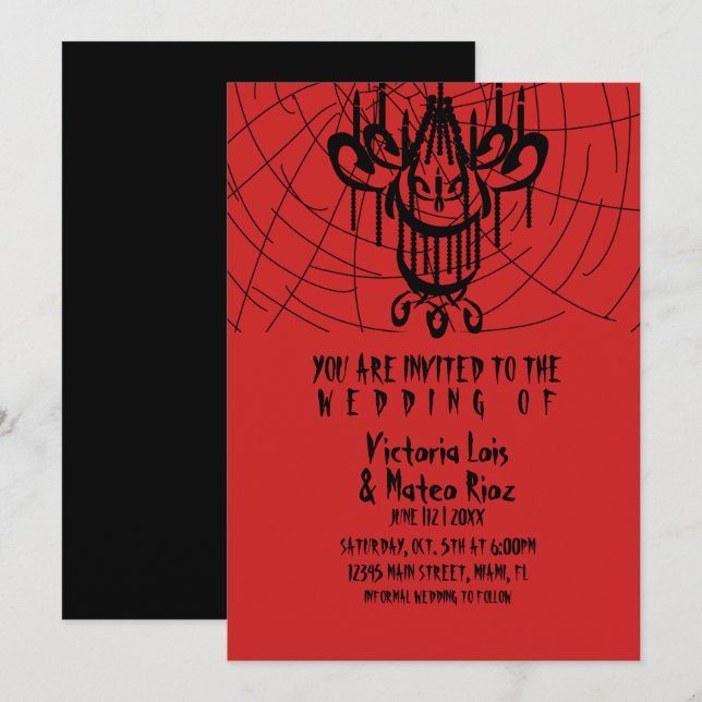 Invitation Mariage gothique Lustre Araignée  Rouge Noir    (Devant / Derrière)