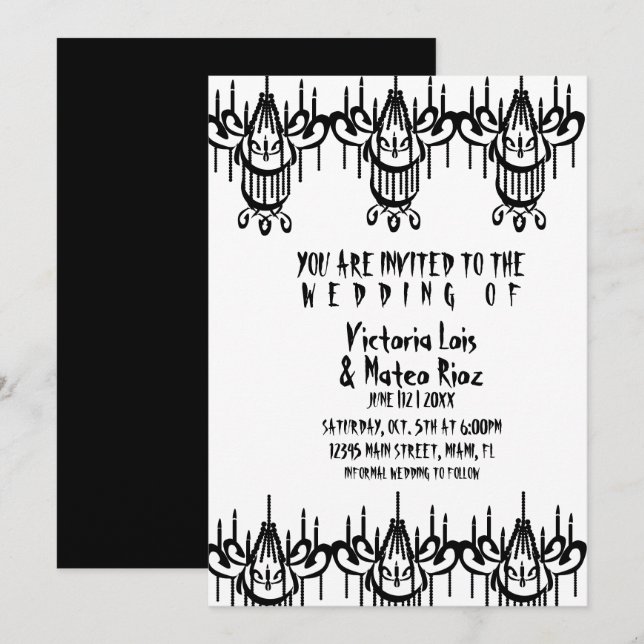 Invitation Mariage gothique Lustre Noir Blanc (Devant / Derrière)
