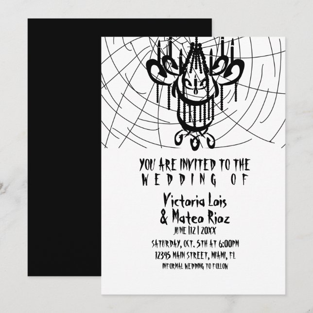 Invitation Mariage gothique Lustre Toile d'araignée Noir    (Devant / Derrière)