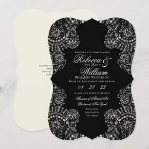 Invitation Mariage gothique noir blanc dentelle
