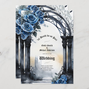 Invitation Mariage gothique Noir Bleu Rose Arch Alternative