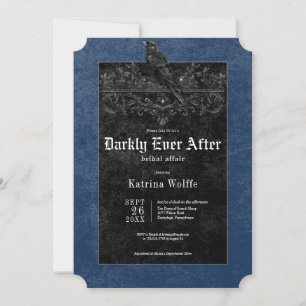 Invitation Mariage gothique noir corbeau & roses bleues