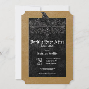 Invitation Mariage gothique noir corbeau & roses or