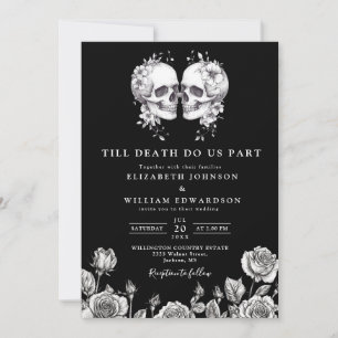 Invitation Mariage gothique noir et blanc de crânes tout comp