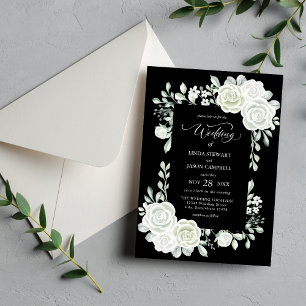 Invitation Mariage gothique noir et blanc Rose tropical