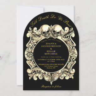 Invitation Mariage gothique noir et or 'Jusqu'à ce que la mor