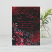 Mariage gothique noir et rouge Enregistrer la date