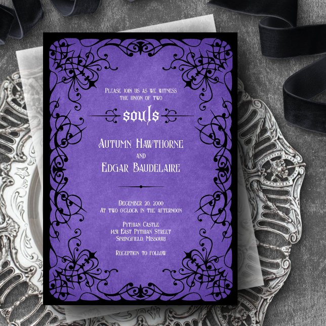 Invitation Mariage gothique noir pourpre (Créateur téléchargé)