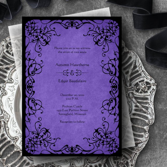 Invitation Mariage gothique noir pourpre (Créateur téléchargé)
