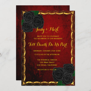 Invitation Mariage gothique noir Rose sang rouge