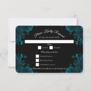 Invitation Mariage gothique noir Rose turquoise Réponse RSVP