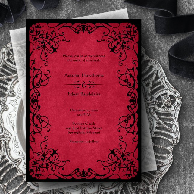 Invitation Mariage gothique noir rouge (Créateur téléchargé)