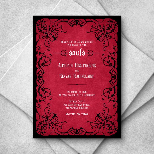 Invitation Mariage gothique noir rouge (Créateur téléchargé)