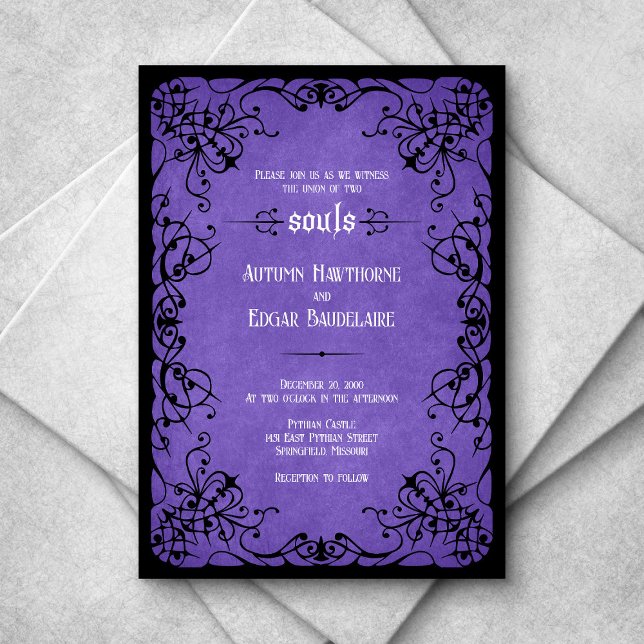Invitation Mariage gothique noir violet (Créateur téléchargé)