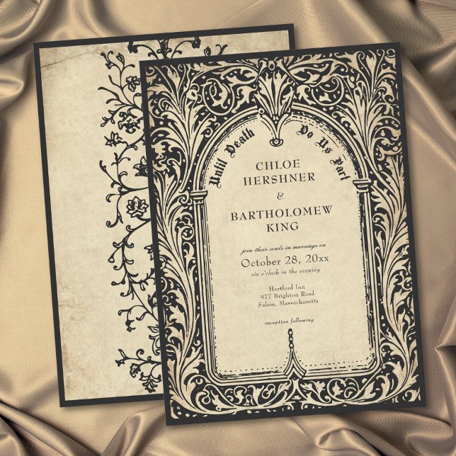 Invitation Mariage gothique parchemin médiéval jusqu'à la mor (Gothic Parchment Medieval Until Death Wedding Invitation)