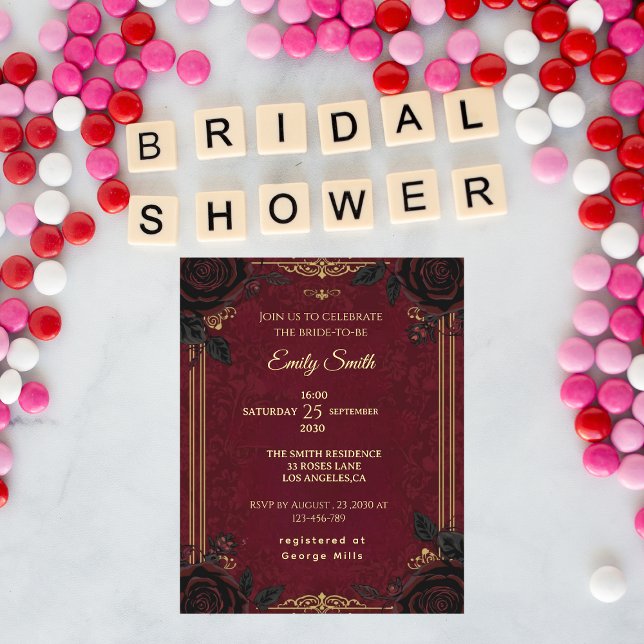 Invitation Mariage gothique romantique Burgundy & Roses noire (Créateur téléchargé)